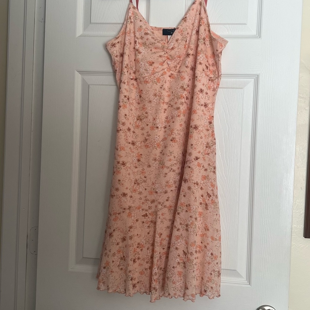 Y2K 90s Vintage Floral Pink and Green Lettuce Hem Dress by RAG Size XL